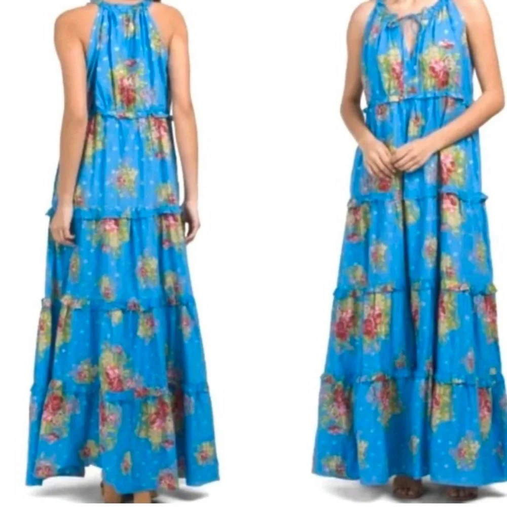 House of Harlow 1960 Helena Floral Maxi Dress Blue Multi Size S NWT Boho - Picture 2 of 6